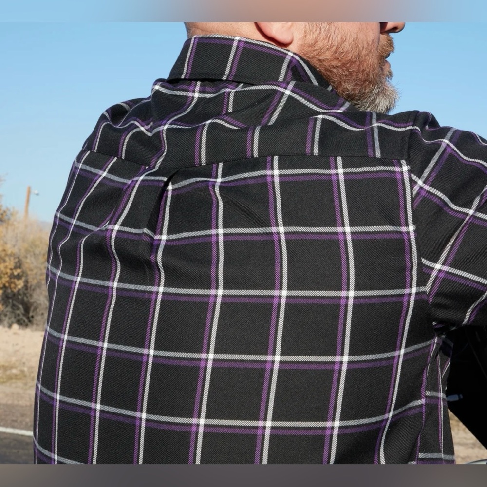 Dixxon Defcon Powersports Flannel Shirt, Black / Purple / White, Men’s Large